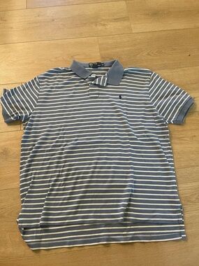 Striped Polo Shirt in Light Blue and White